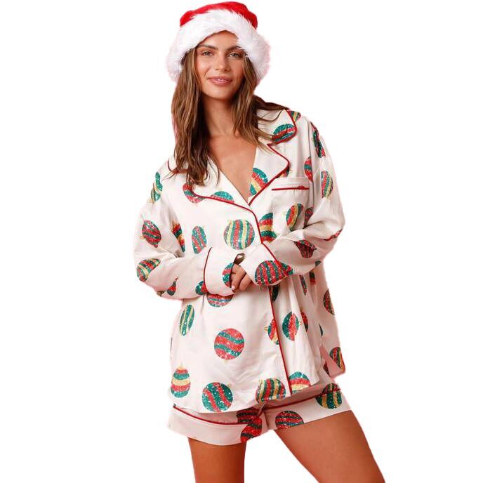 （Pre Order）Adults Christmas Print Satin Pajamas