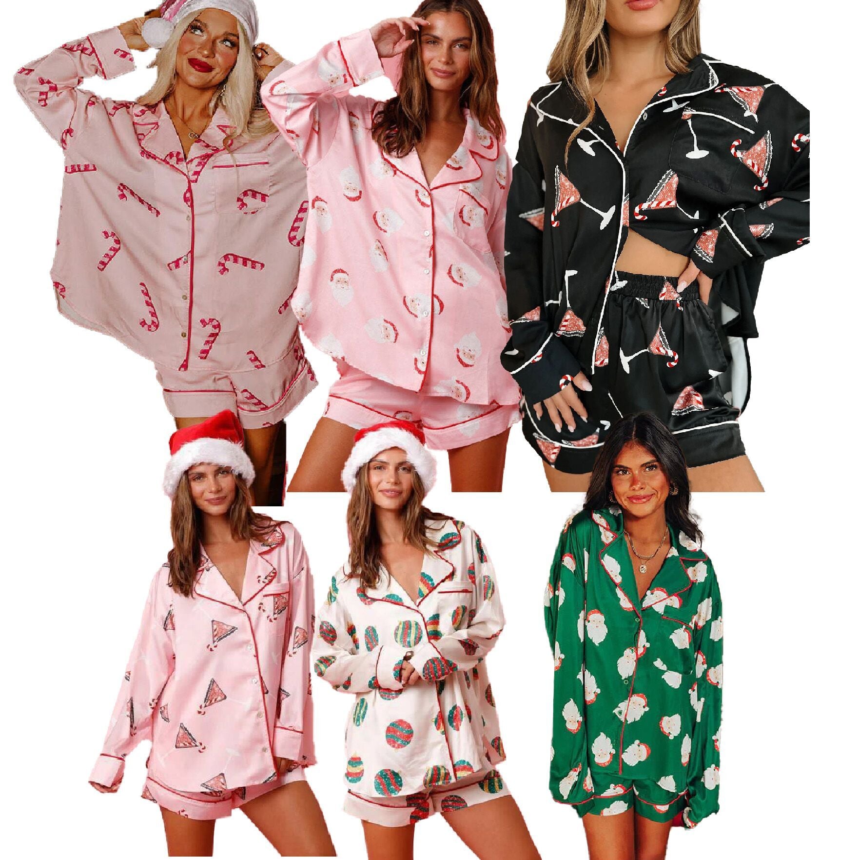 （Pre Order）Adults Christmas Print Satin Pajamas