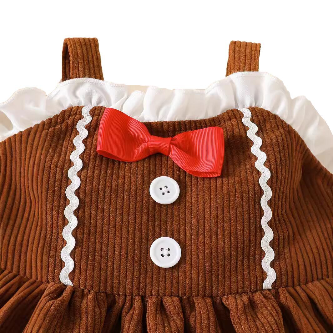 （Pre Order）Baby & Toddler Christmas Corduroy Gingerbread Suspender Dress