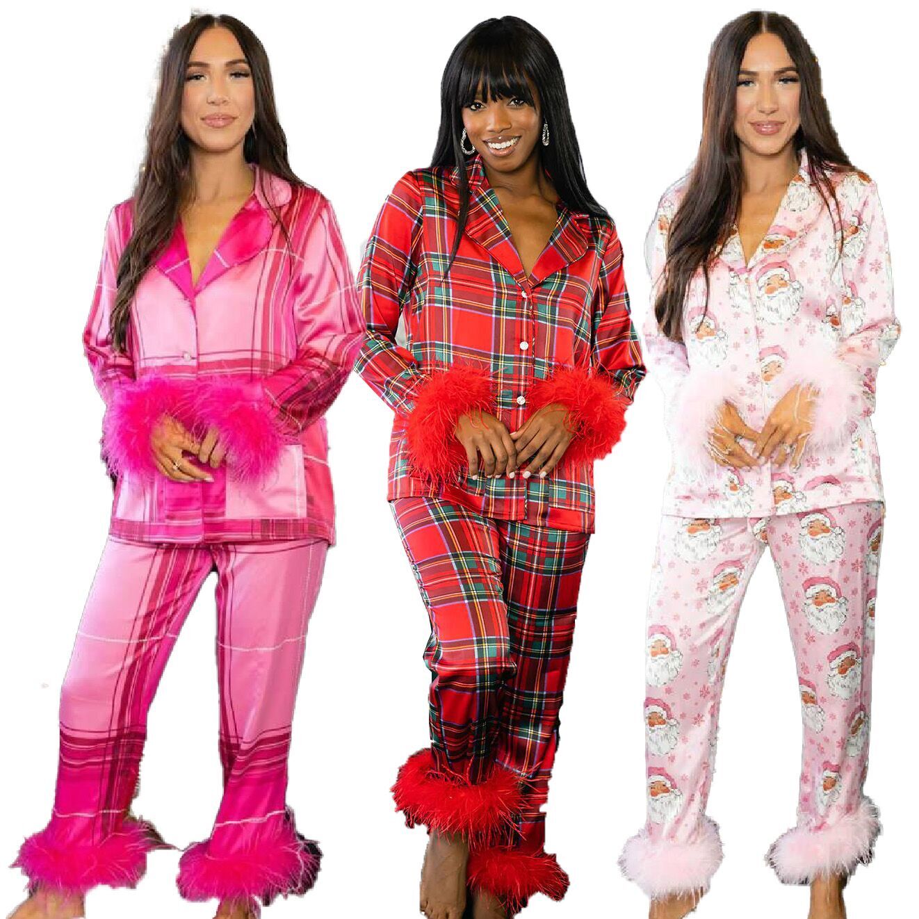 （Pre Order）Adults Christmas Print Satin Pajamas