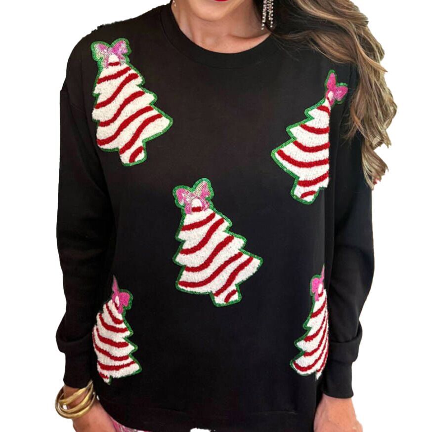 （Pre Order）Adults Christmas Tree Sequin Chenille Patches Sweatshirt