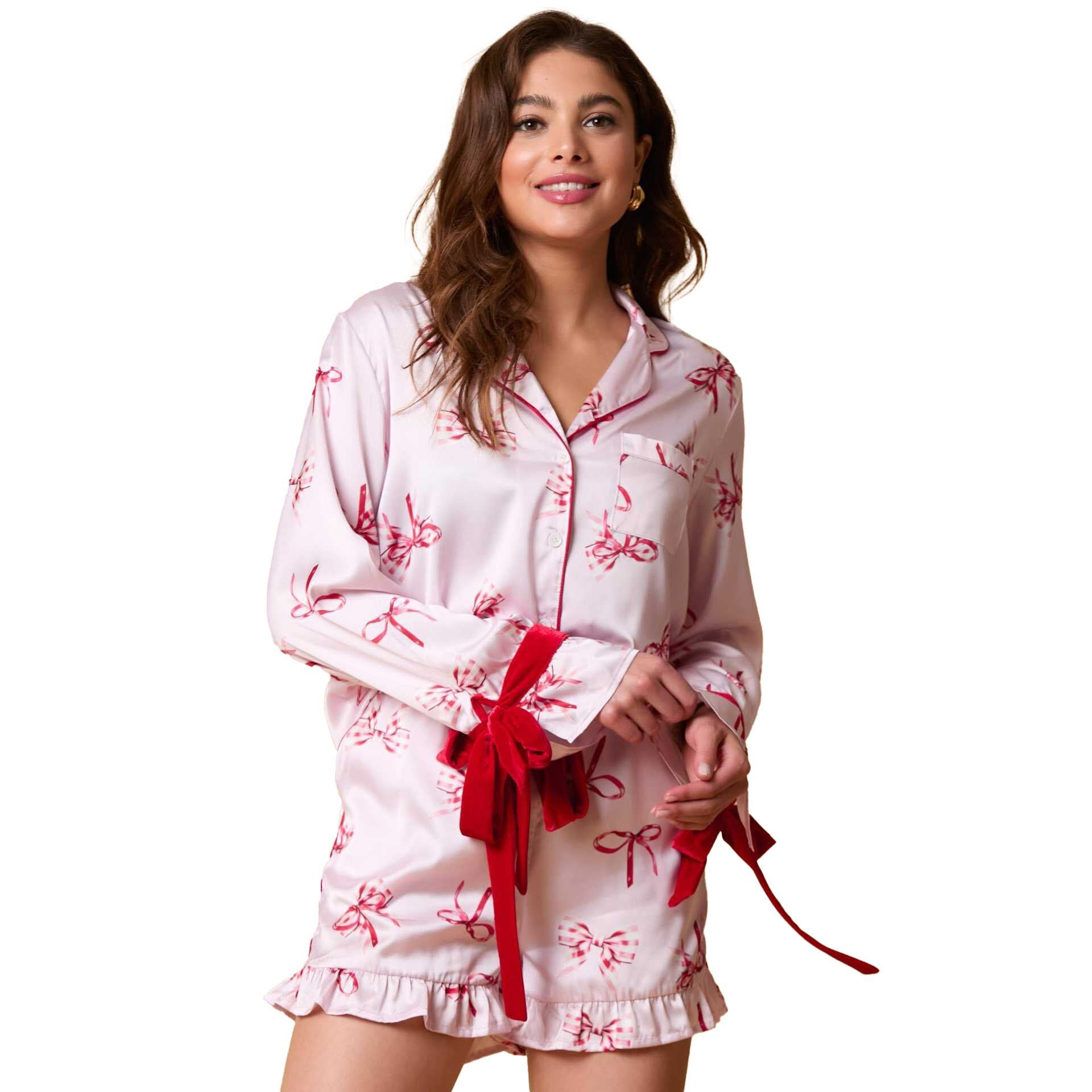 （Pre Order）Adults Christmas Print Satin Pajamas