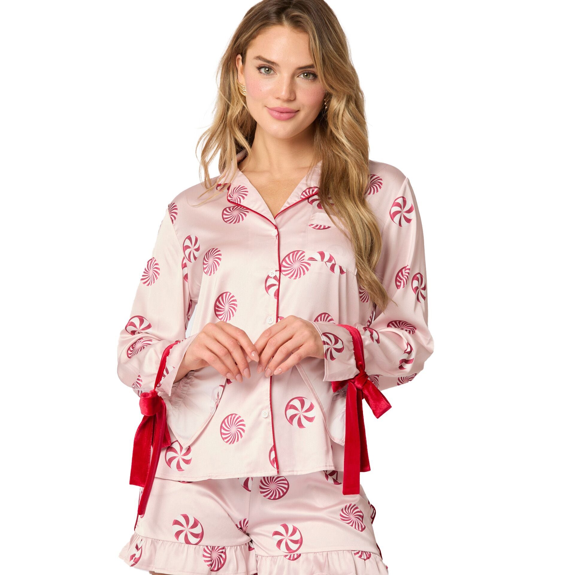 （Pre Order）Adults Christmas Print Satin Pajamas