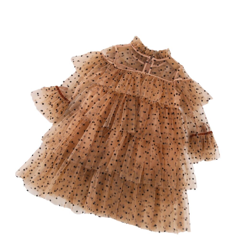 （Pre Order）Girls Polka Dot Star Sequin Tiered Dress