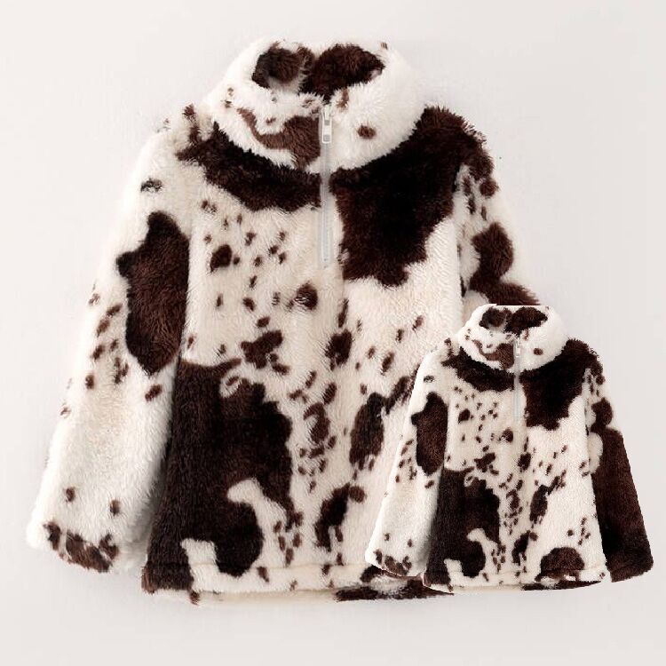 （In Stock Q7-2-2）One Pack(6 Pieces total) Mommy and Me Fall and Winter Cow Print Coat