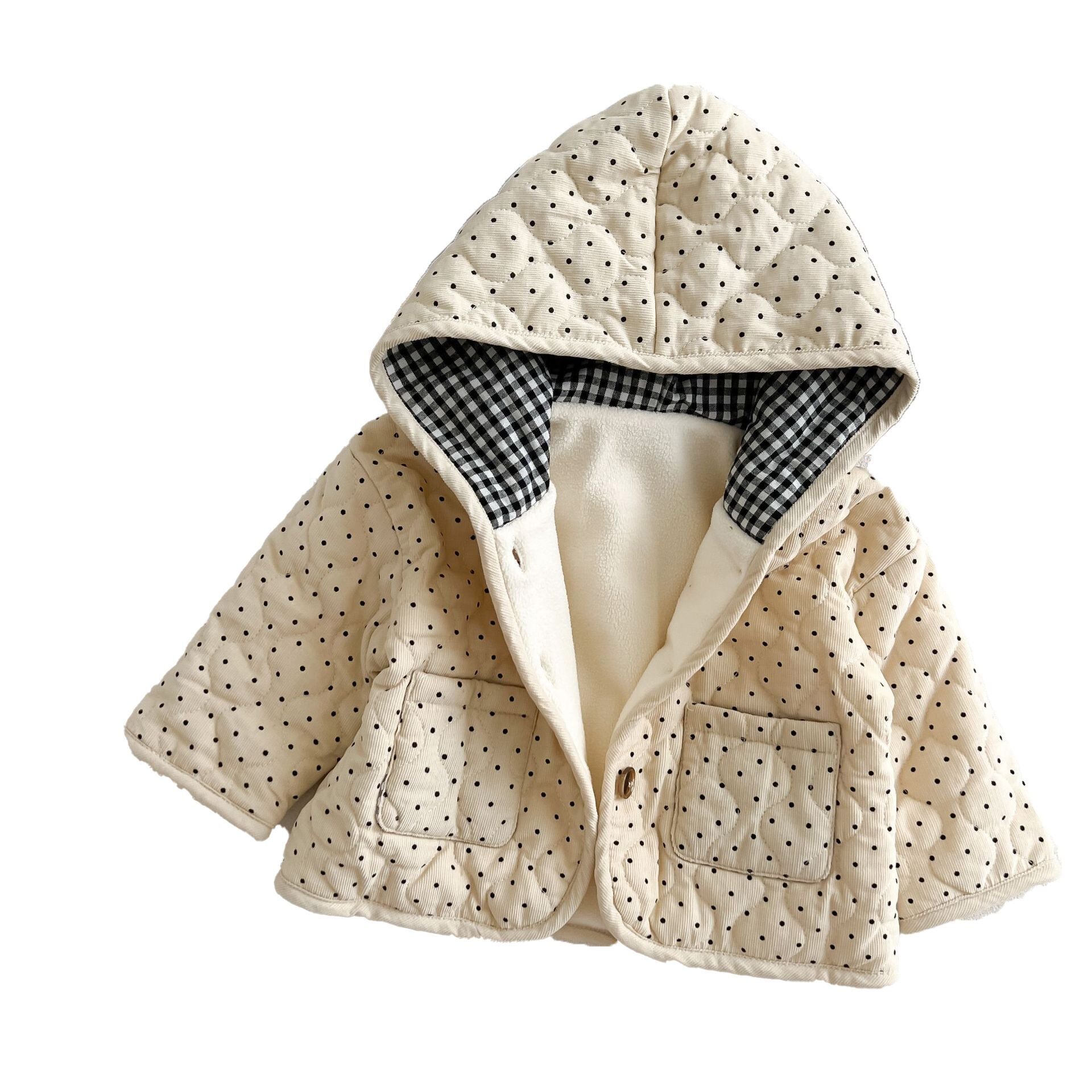 （Pre Order）Kids Polka Dot Corduroy Hooded Coat