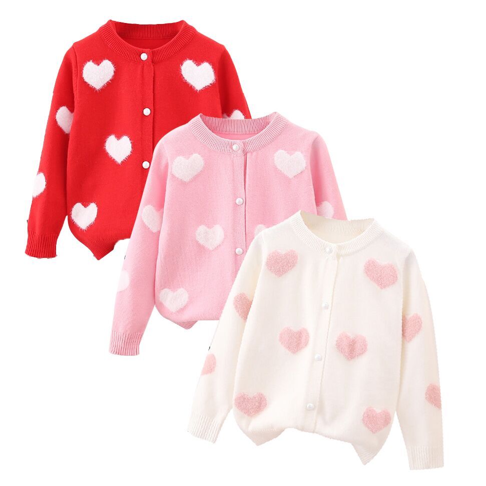 （Pre Order）Girls Valentine's Day Jacquard Sweater Cardigan