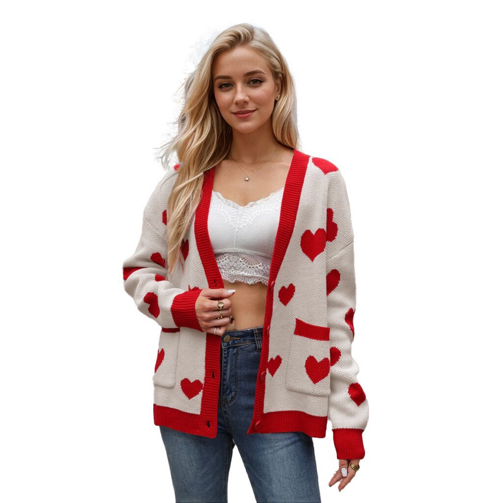 （Pre Order）Adults Valentine's Day Love Jacquard Sweater Cardigan