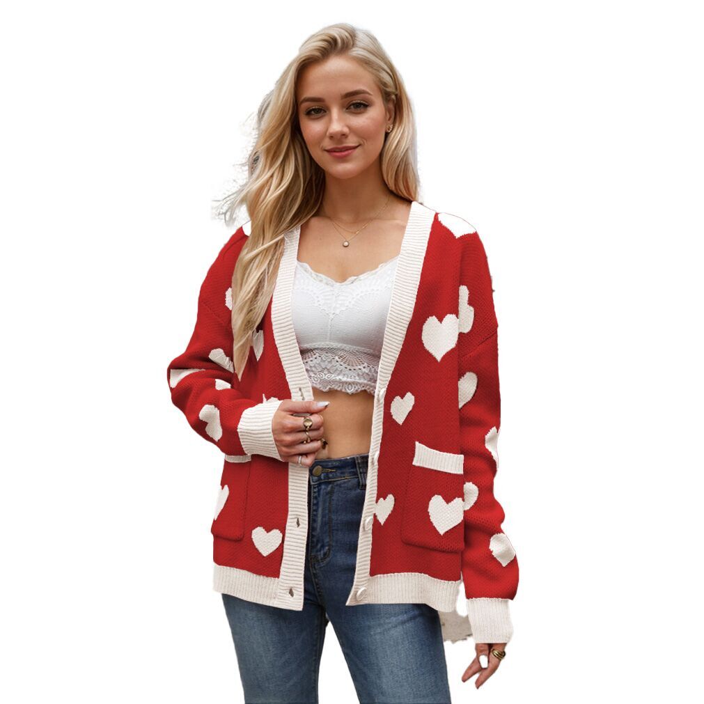 （Pre Order）Adults Valentine's Day Love Jacquard Sweater Cardigan