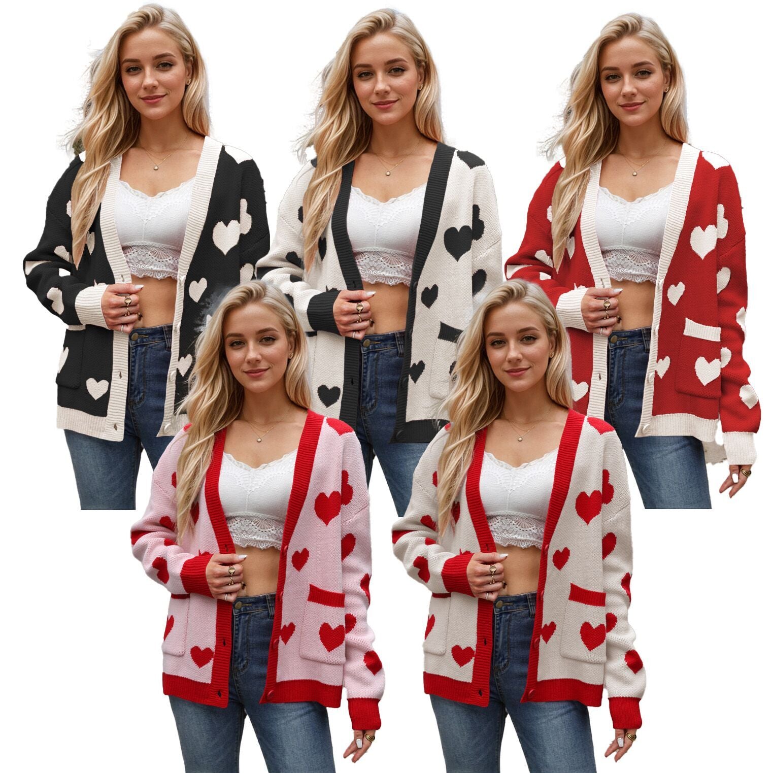 （Pre Order）Adults Valentine's Day Love Jacquard Sweater Cardigan