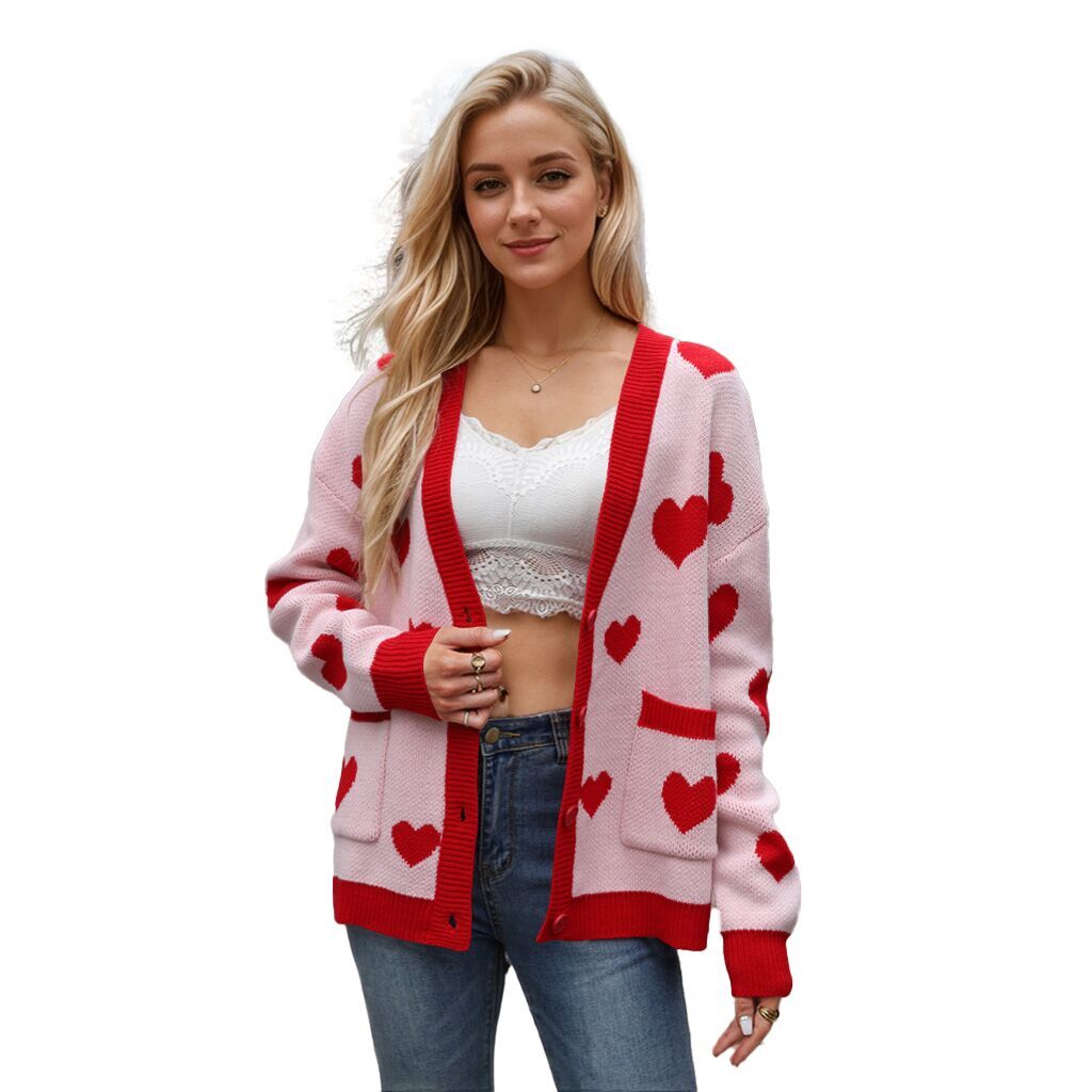 （Pre Order）Adults Valentine's Day Love Jacquard Sweater Cardigan