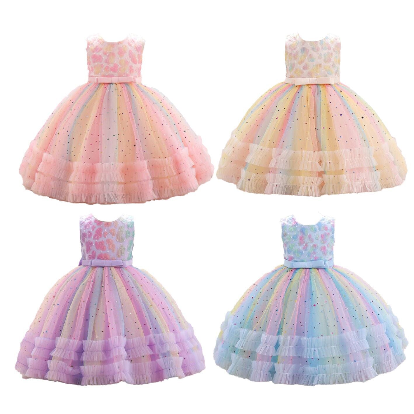 （Pre Order）Girls Easter Colorful Sequin Mesh Dress