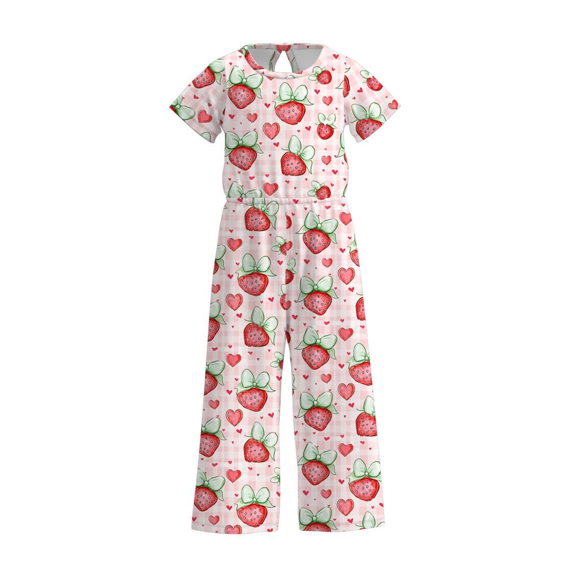 （Pre Order）Girls Spring and Summer Strawberry Print Jumpsuit