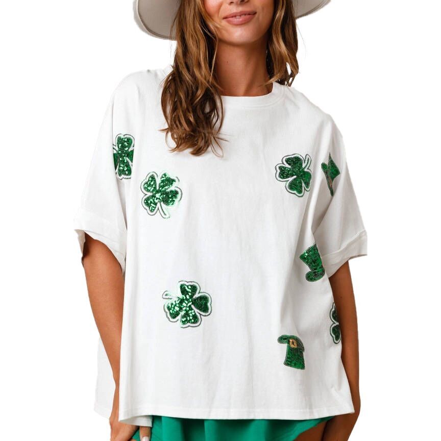 （Pre Order）Adults St.Patrick's Day Shamrock Sequin Top