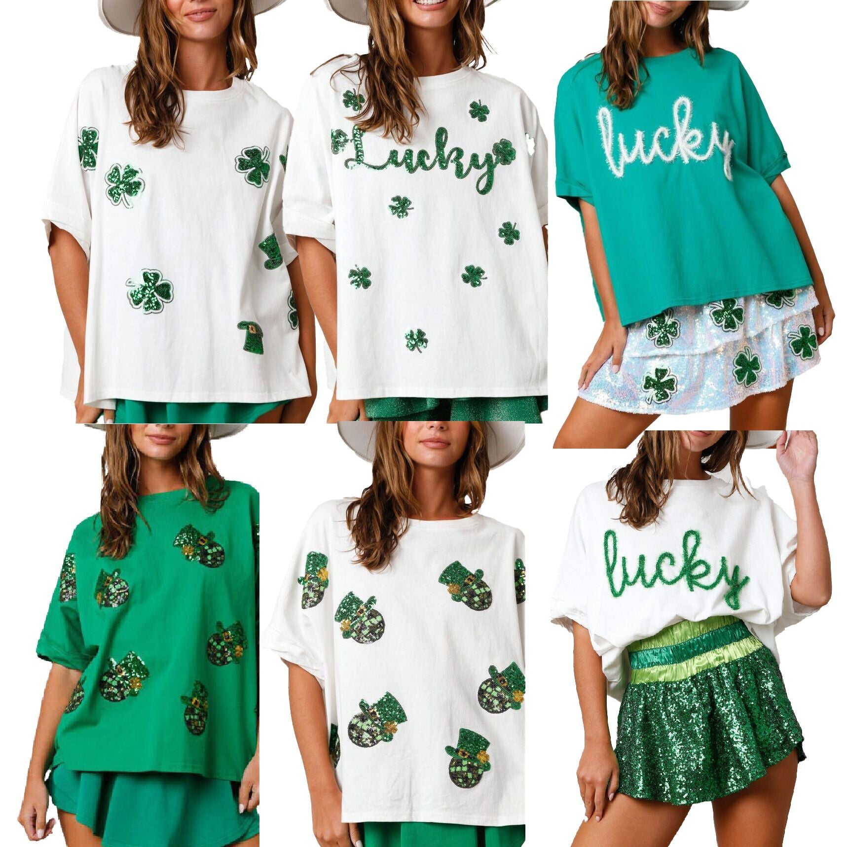 （Pre Order）Adults St.Patrick's Day Shamrock Sequin Top