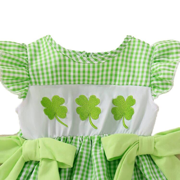 （Pre Order）Toddler Girls St.Patrick's Day Shamrock Embroidery Romper