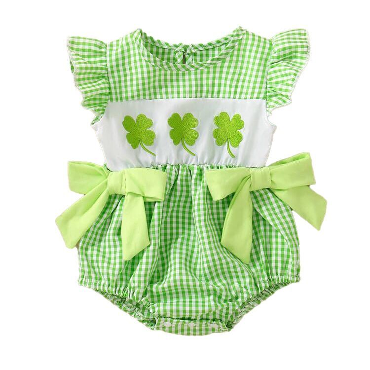 （Pre Order）Toddler Girls St.Patrick's Day Shamrock Embroidery Romper