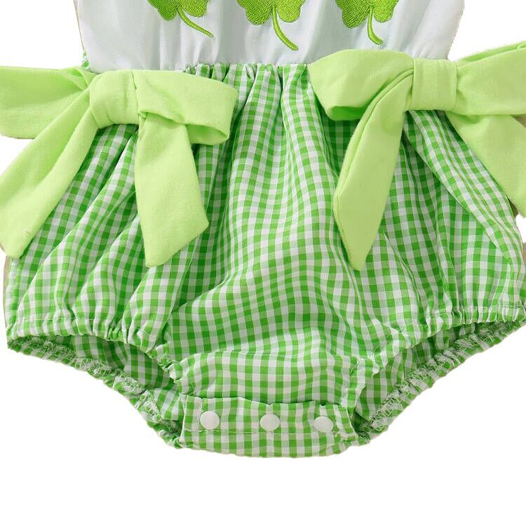 （Pre Order）Toddler Girls St.Patrick's Day Shamrock Embroidery Romper