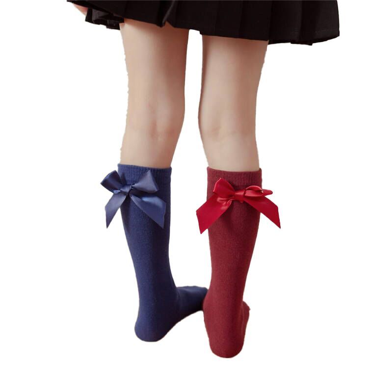 （Pre Order）Girls Solid Color Bow Socks