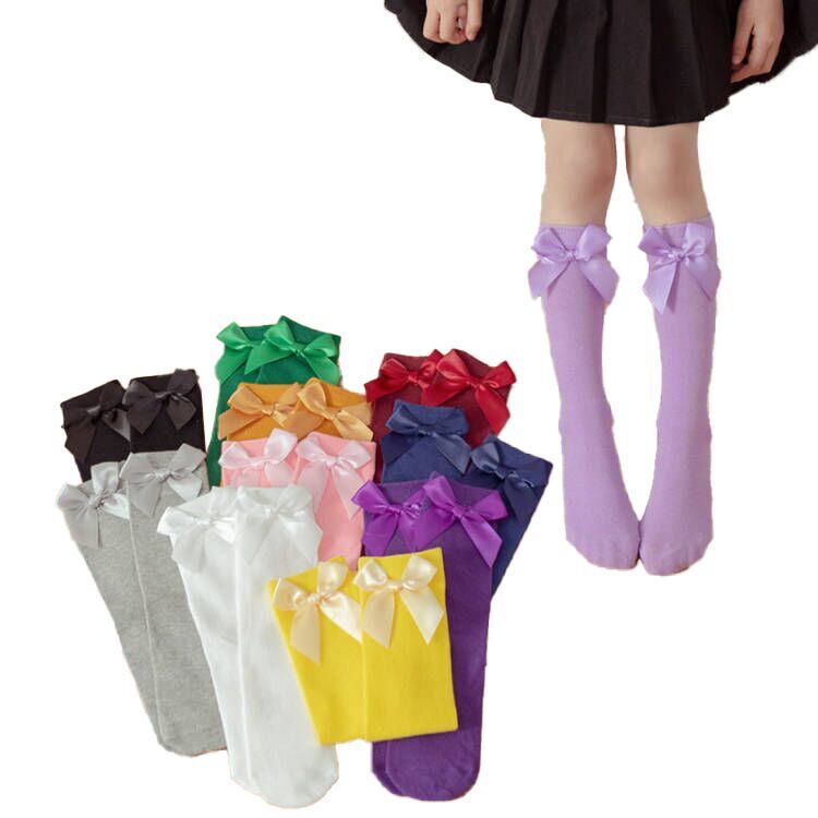 （Pre Order）Girls Solid Color Bow Socks