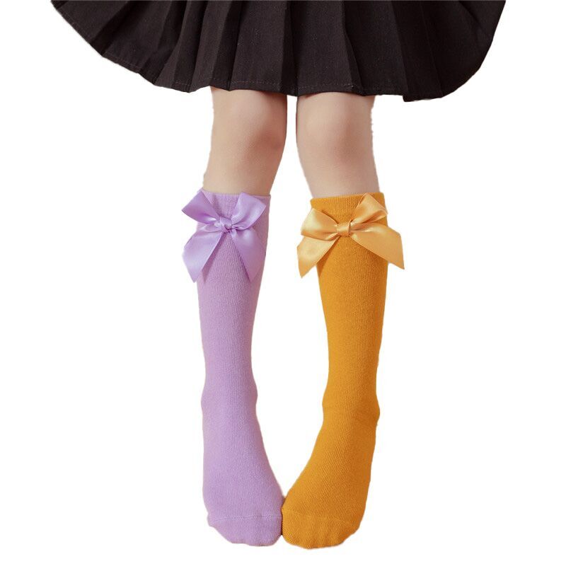 （Pre Order）Girls Solid Color Bow Socks