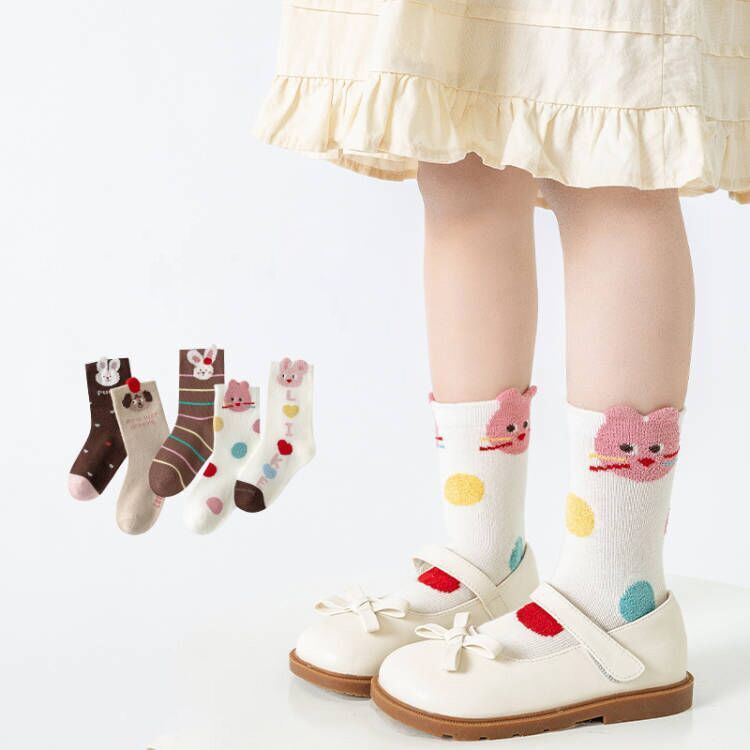 （Pre Order）5 Pairs of Girls Easter Bunny Jacquard Mid-tube Socks