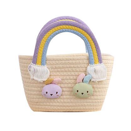 （Pre Order）Girls Easter Bunny Cotton Rope Woven Carrying Basket