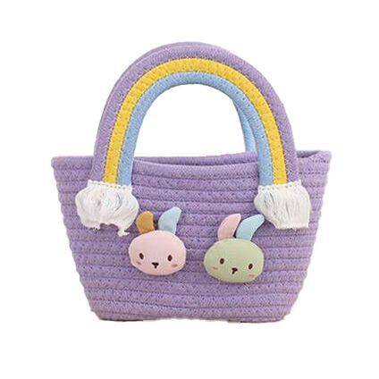 （Pre Order）Girls Easter Bunny Cotton Rope Woven Carrying Basket