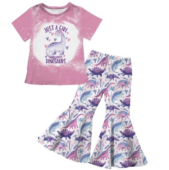 （Pre Order）Girls Spring and Summer Dinosaur Print Outfit Set