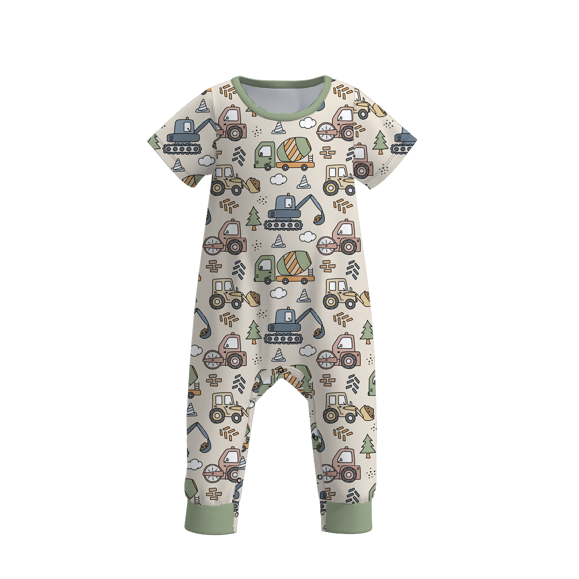 Baby Boy's Digger Truck Print Romper