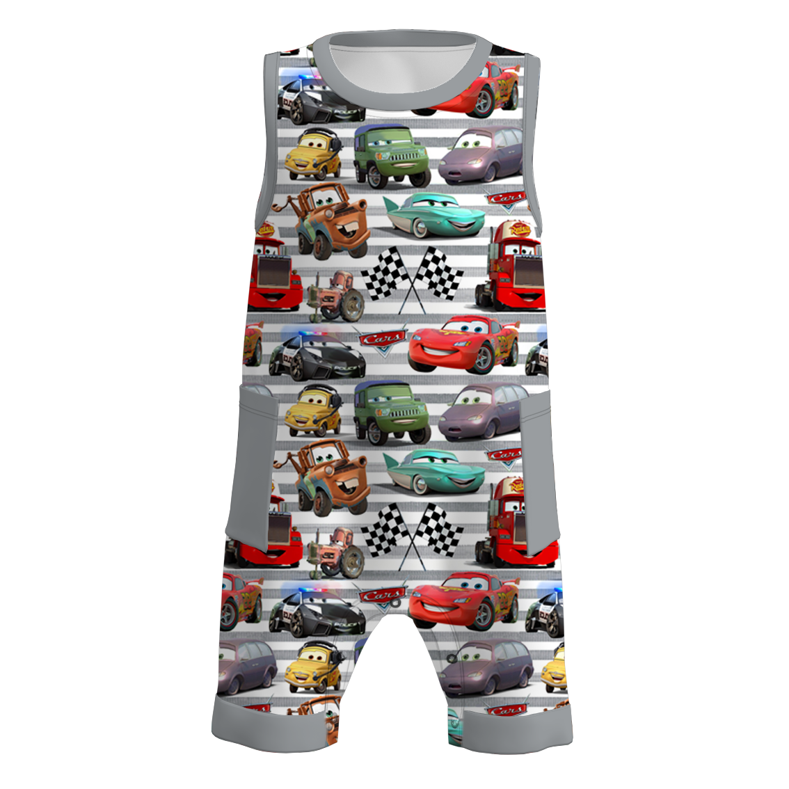 （Pre Order）Boys Summer Cars Pixar Print Pocket Sleeveless Romper