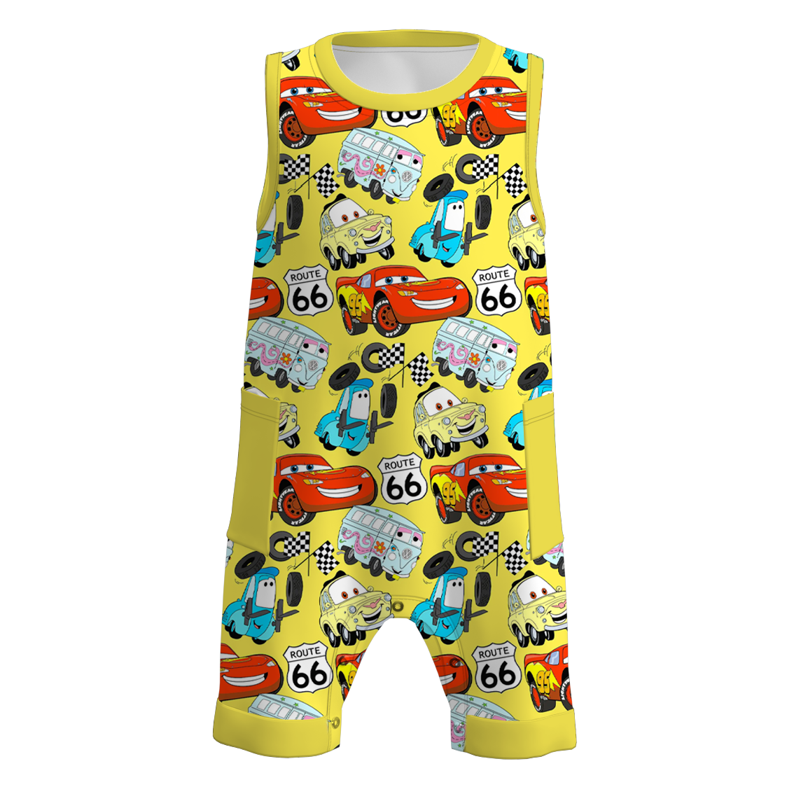 （Pre Order）Boys Summer Cars Pixar Print Pocket Sleeveless Romper