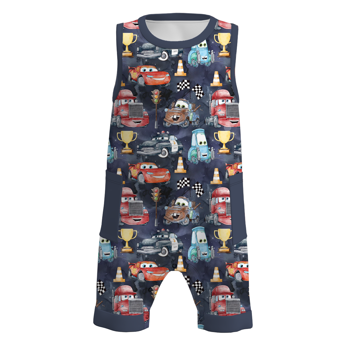 （Pre Order）Boys Summer Cars Pixar Print Pocket Sleeveless Romper