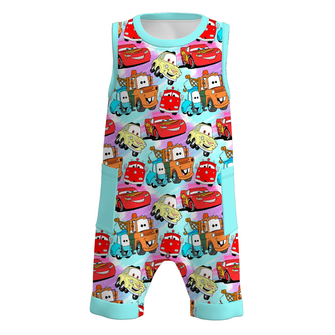 （Pre Order）Boys Summer Cars Pixar Print Pocket Sleeveless Romper