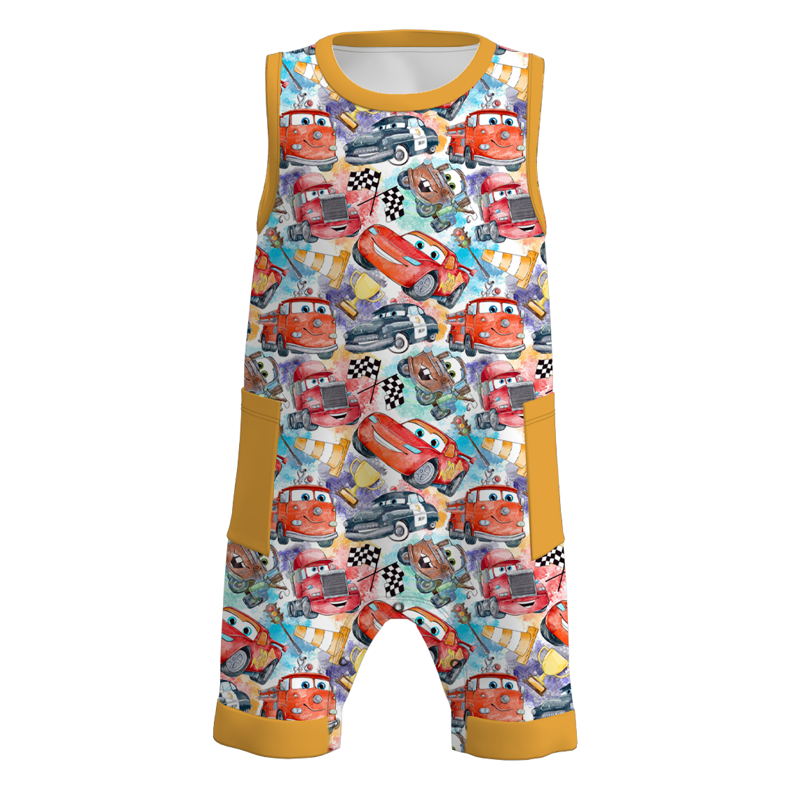 （Pre Order）Boys Summer Cars Pixar Print Pocket Sleeveless Romper