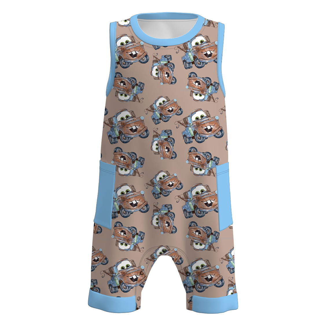 （Pre Order）Boys Summer Cars Pixar Print Pocket Sleeveless Romper