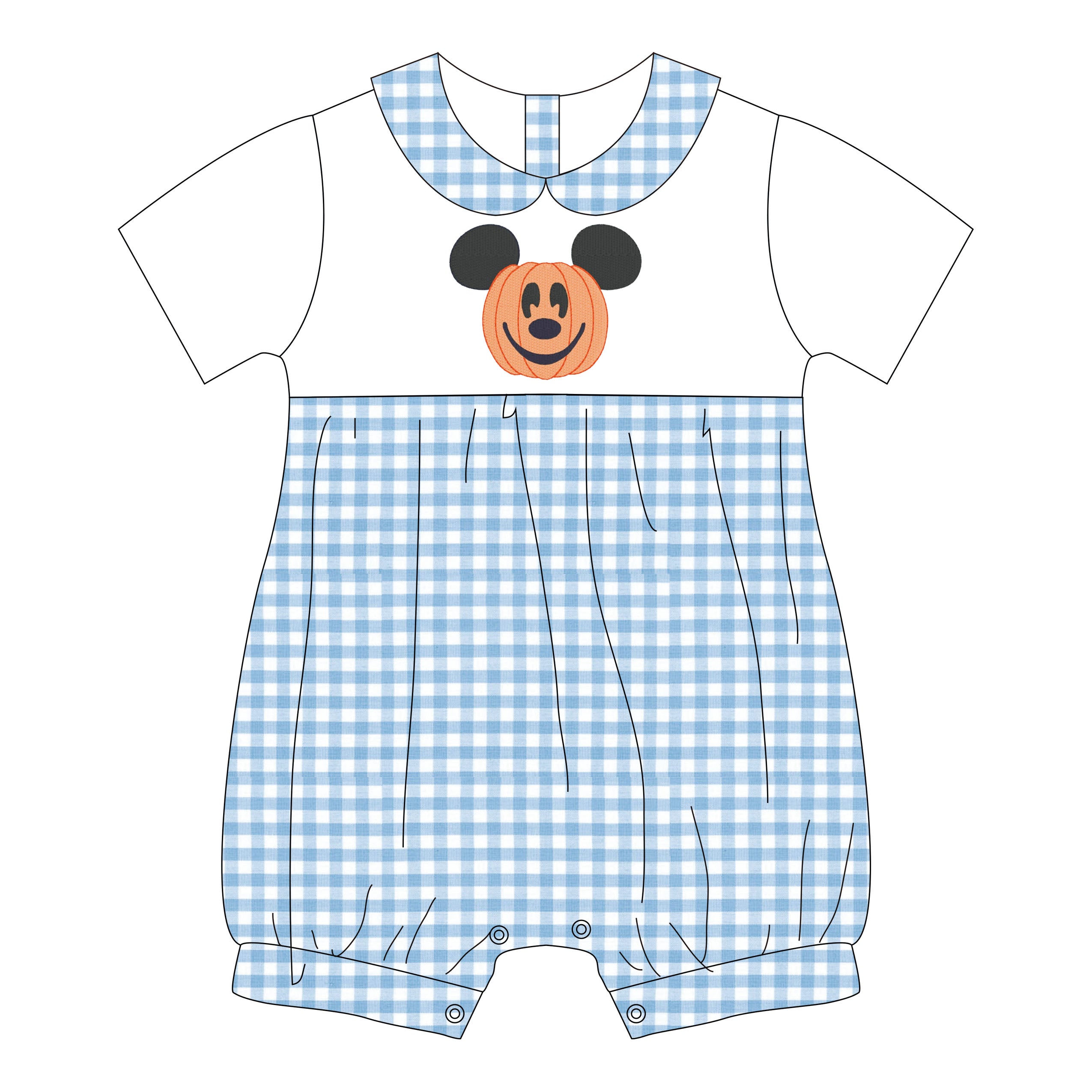 (In Stock E24-2-1) Baby Boys Cartoon Embroidery Blue plaid Romper