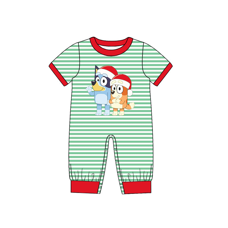 （Pre Order）Baby Boys Christmas Cartoon Print Green Stripe Romper