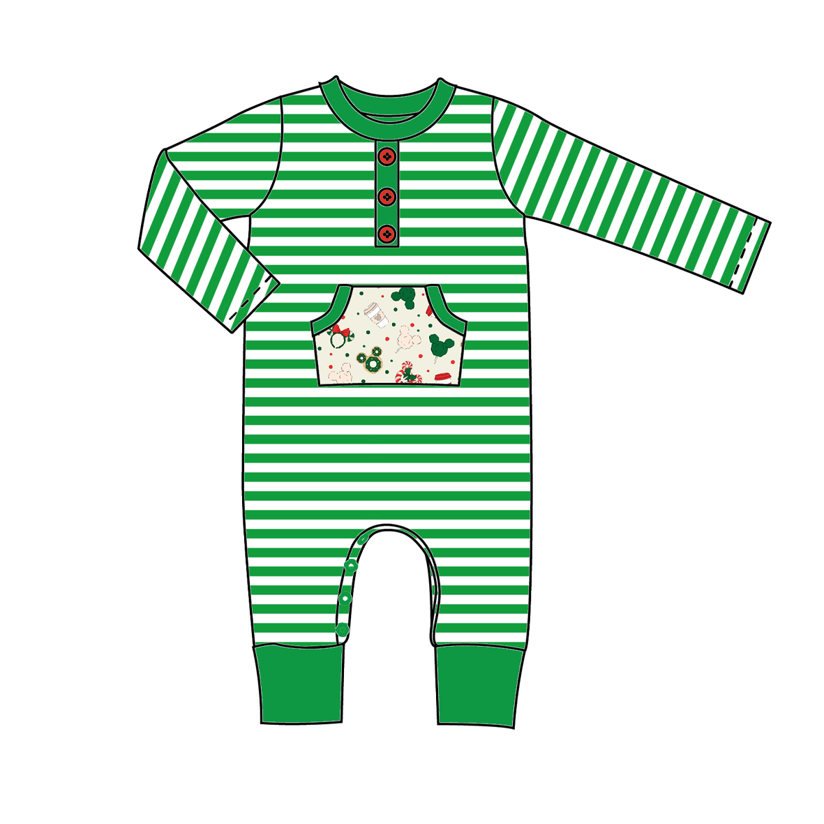 （Pre Order）Baby Boys Christmas Cartoon Print Stripe Romper