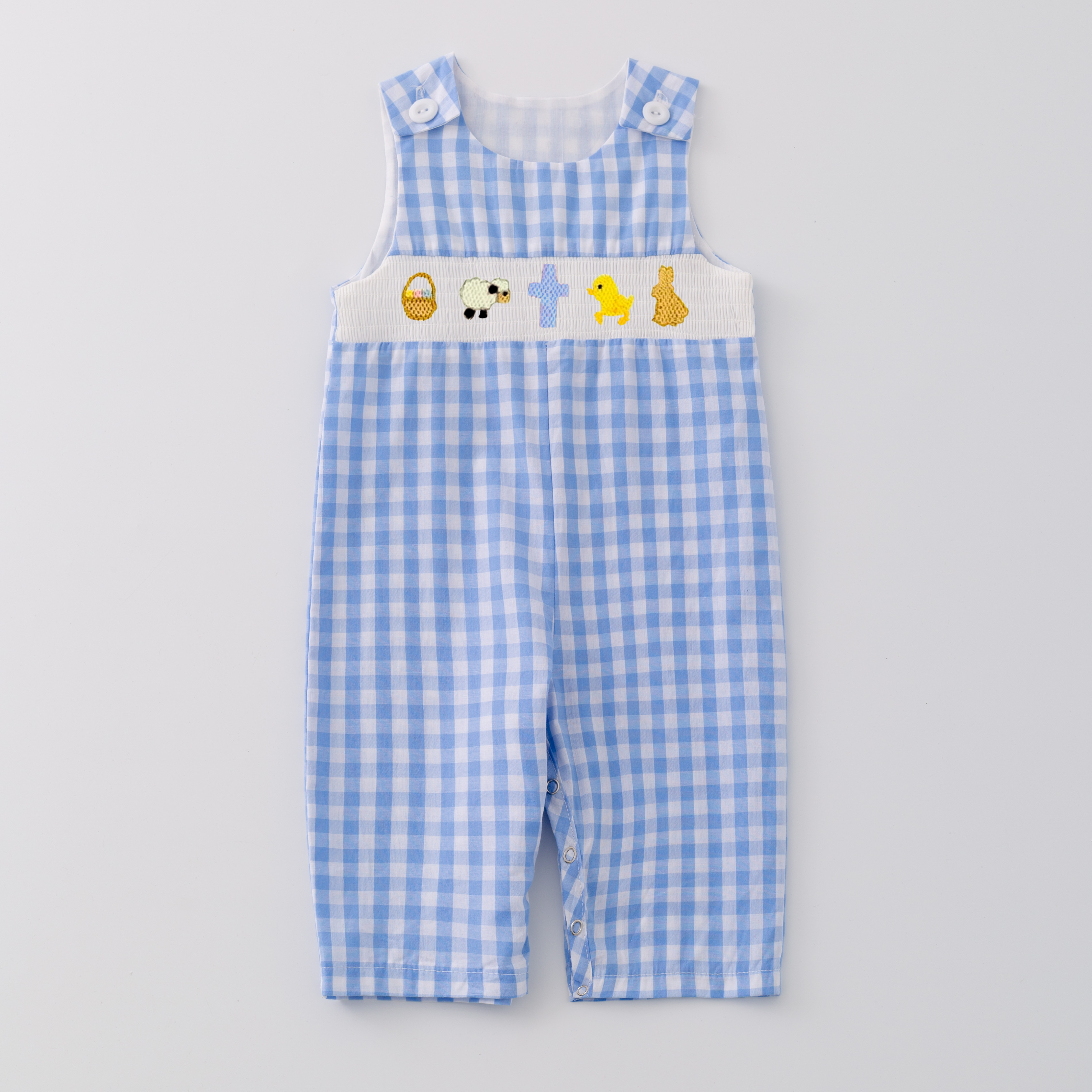 （Pre Order）Boys Easter Bunny Embroidery Smocked Romper Outfit Set