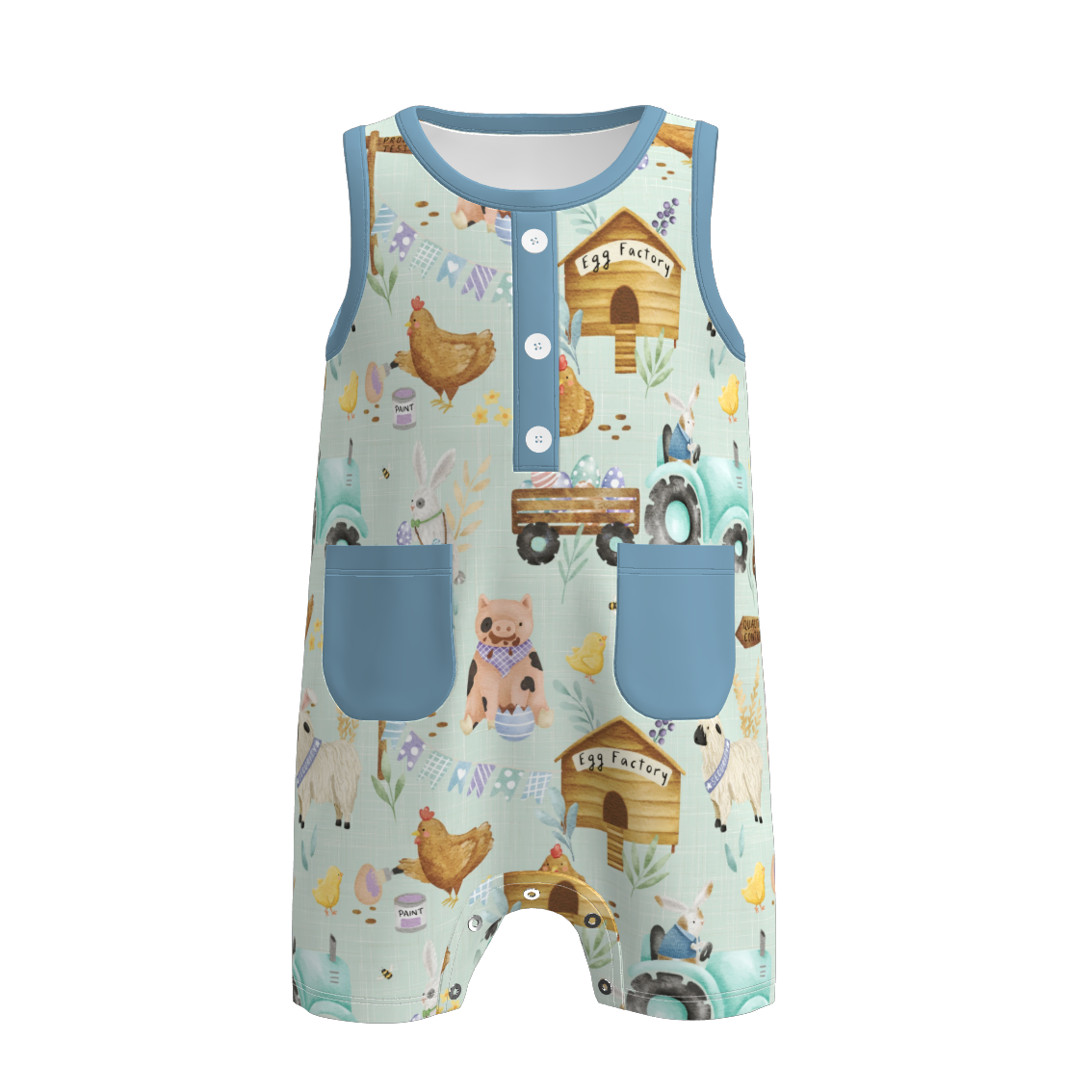 （Pre Order）Toddler Boys Easter Bunny＆Farm Print Romper