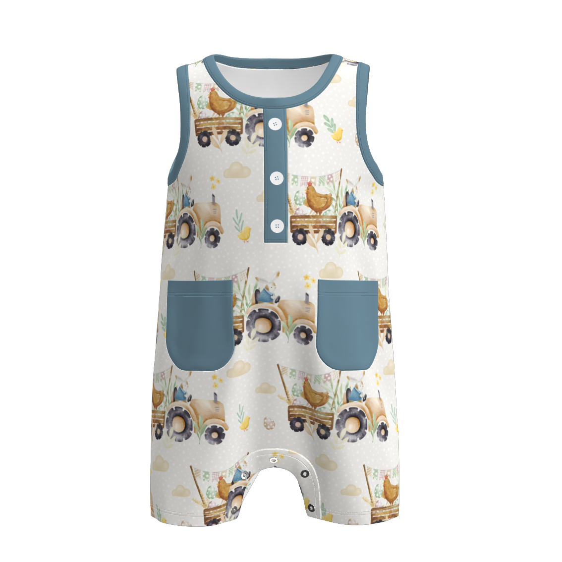 （Pre Order）Toddler Boys Easter Bunny＆Farm Print Romper