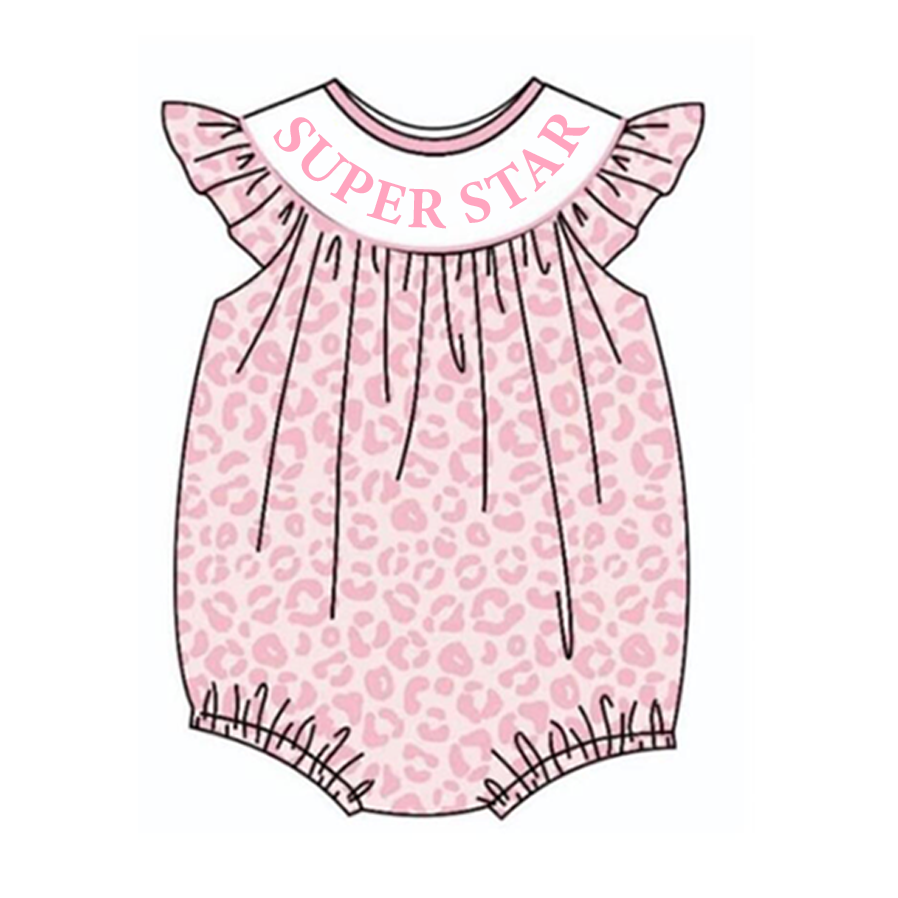 （Pre Order）Baby Girls Summer Pink Leopard Print Smocked Romper