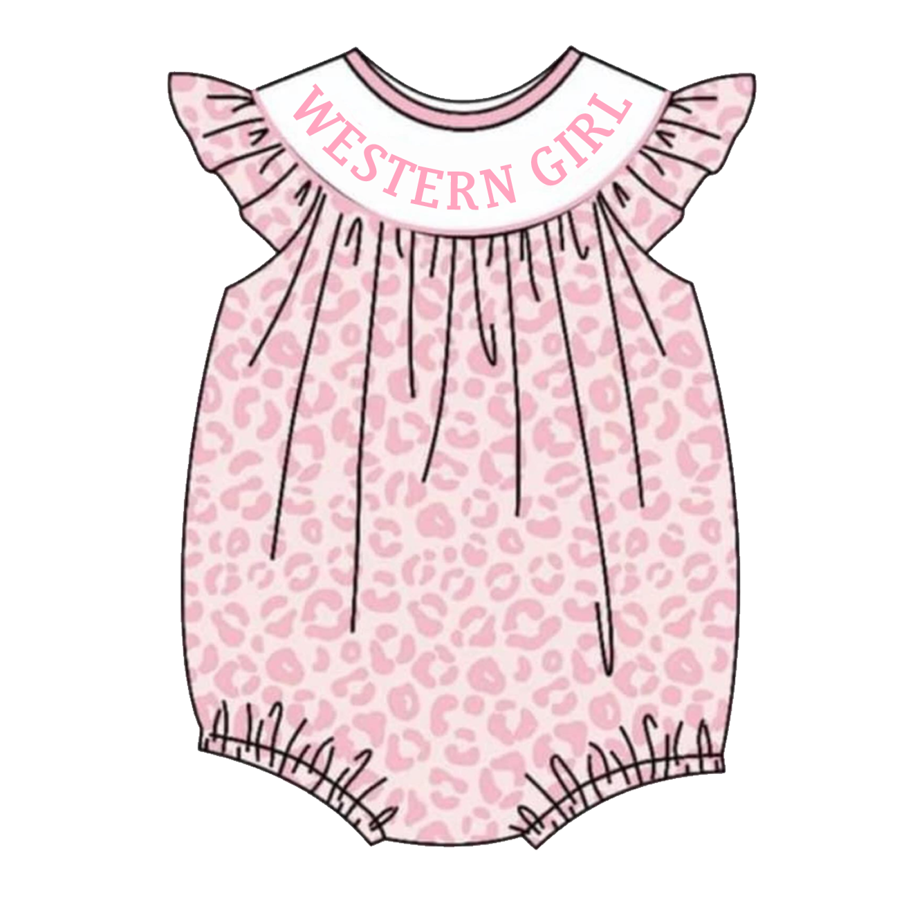 （Pre Order）Baby Girls Pink Leopard Smocked Embroidery Bubbles Romper