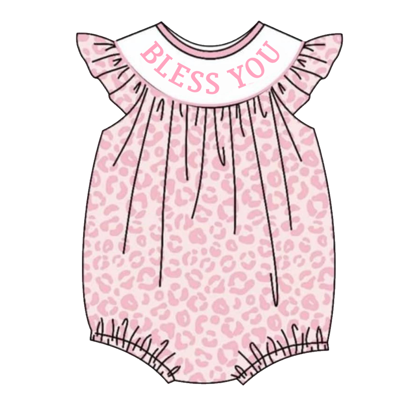 （Pre Order）Baby Girls Pink Leopard Smocked Embroidery Bubbles Romper