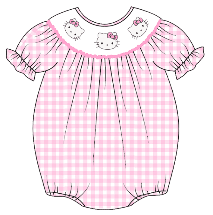 （Pre Order）Baby Girls Pink Plaid Embroidery Bubbles Smocked Romper