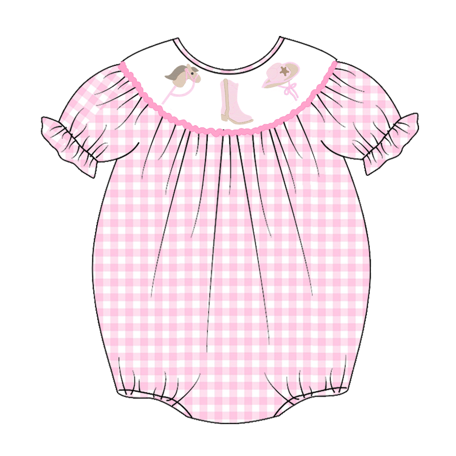 （Pre Order）Baby Girls Pink Plaid Embroidery Bubbles Smocked Romper