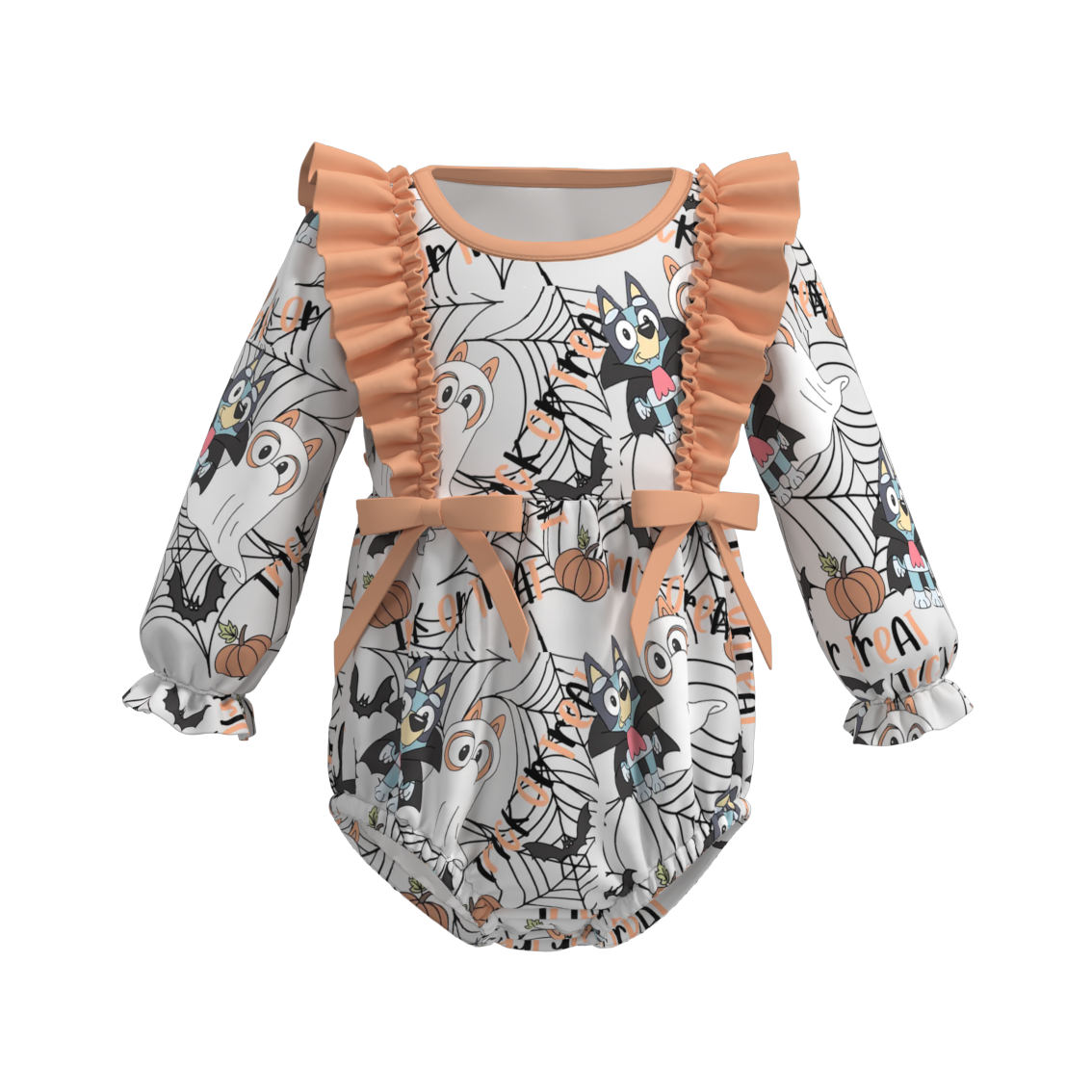 （Pre Orders）Baby Girls Halloween Cartoon Print Ruffled Romper