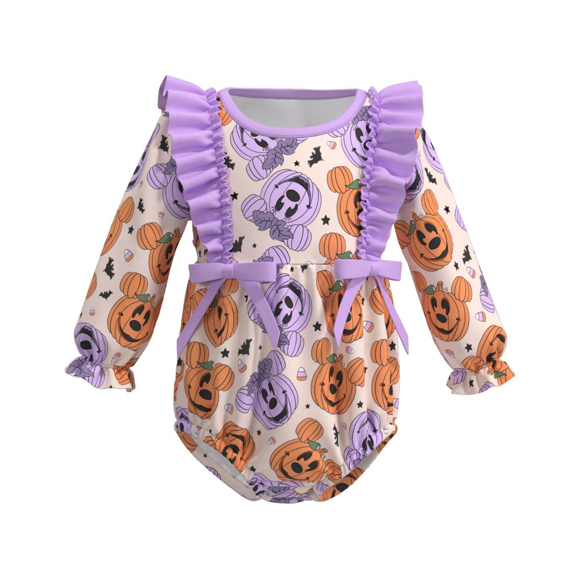 （Pre Orders）Baby Girls Halloween Cartoon Print Ruffled Romper