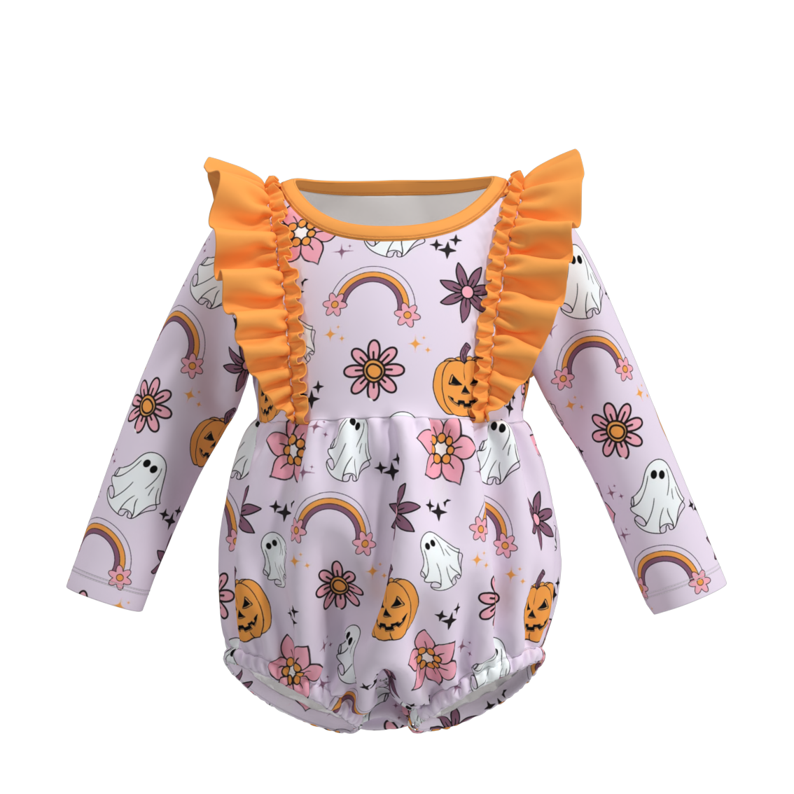 （Pre Orders）Baby Girls Halloween Print Ruffled Romper